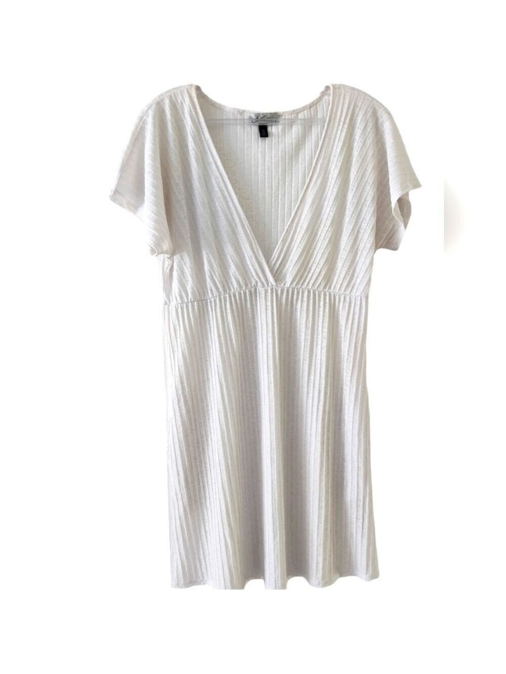 J VALDI White V Neck Ribbed Swimsuit Cover Up Size Med